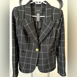 Patch pocket duchess blazer in black window pane. Size 6.